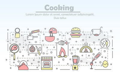 Vector thin line art cooking poster banner template