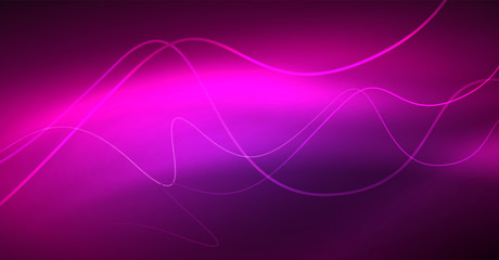 Abstract shiny glowinng color wave design element on dark background - science or technology concept