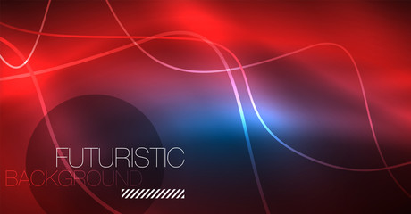 Glowing abstract wave on dark, shiny motion, Christmas and New Year magic space light. Techno abstract background