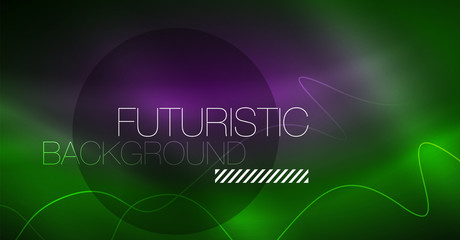 Abstract shiny glowinng color wave design element on dark background - science or technology concept
