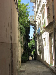 Narrow street in old town Korcula, homeland of Marco Polo, Croatia