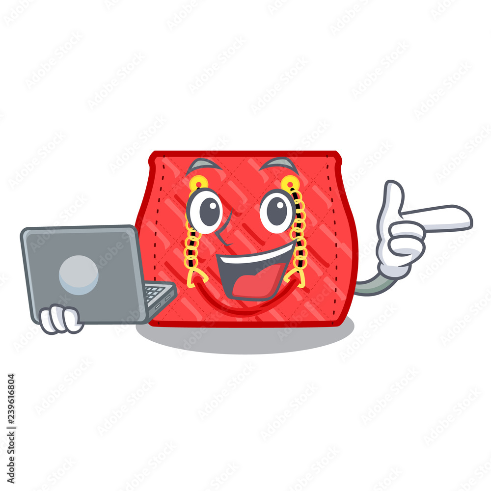 Sticker With laptop quilted bag isolated on a mascot