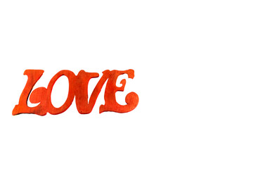 the word love on a white isolated background for lovers, February 14, Valentine's day.