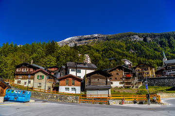Chalet and hotels in swiss village in Alps, Leukerbad, Leuk, Vis