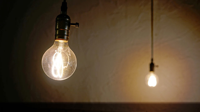  Retro style energy saving LED bulbs hanging from ceiling 