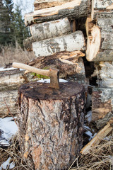 Axe in a wood block