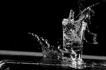 Water splash from the transparent glass