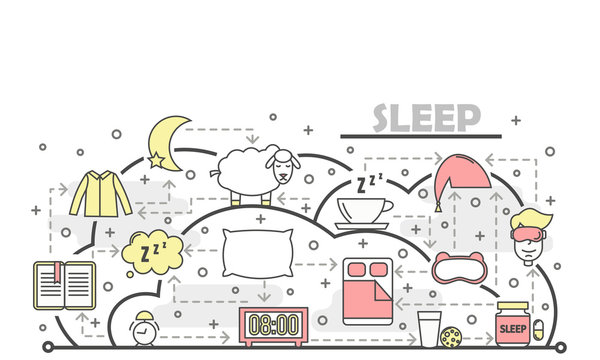 Vector thin line art sleep poster banner template