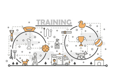 Vector thin line art dog training poster banner template