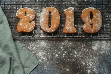 2019 numbers xmas cookies on dark background