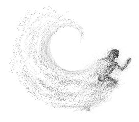 Black silhouette of running woman from particle divergent.