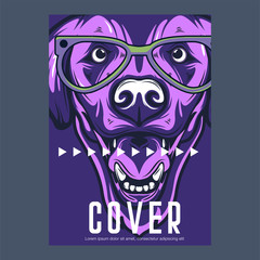 Card template with portrait of a cheerful dog. Vector illustration