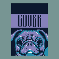 Card template with portrait of a cheerful dog. Vector illustration