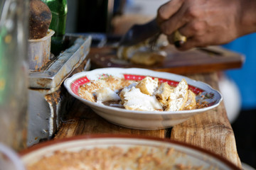 Preparation of traditional Indonesian vegetarian food on the street