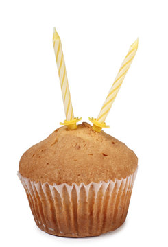 Fresh Sweet Cupcake With Candle On White Background