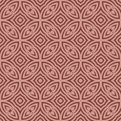 Seamless pattern from pink geometrical abstract ornaments on a brown background. Vector illustration can be used for textiles, wallpaper and wrapping paper