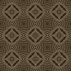 Fototapeta premium Seamless square pattern from geometrical abstract ornaments on a dark brown background. Vector illustration can be used for textiles, wallpaper and wrapping paper