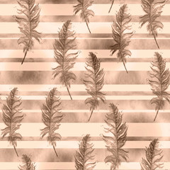 Watercolor seamless texture, background. Seamless pattern with a watercolor pattern - bird feather. Vintage illustration. Watercolor borders.