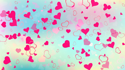 Happy background. Design element for wallpaper, textiles, packaging, printing, holiday invitation for Valentine's Day. Red on Gradient fond Vector. Red hearts of confetti crumbled.