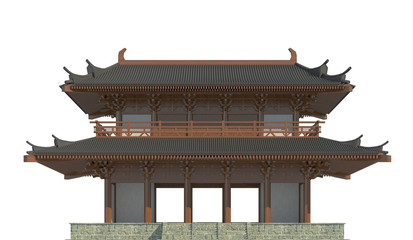 Old japanese building isolated on white background 3d illustration