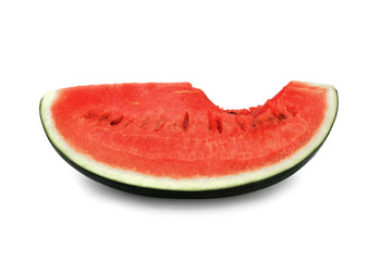 fresh sliced watermelon with bite mark isolated on white background