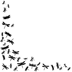 isolated, set of dragonfly silhouettes, insects, background