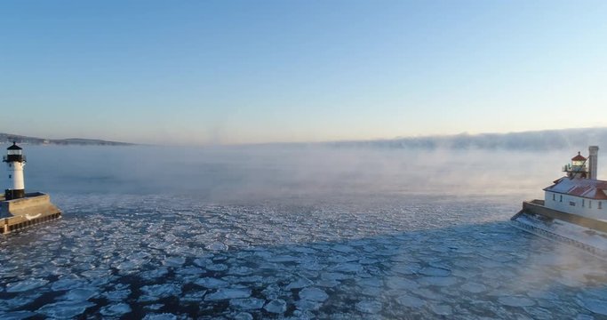 Sea Smoke over Lake Superior - North Shore - Aerial View
