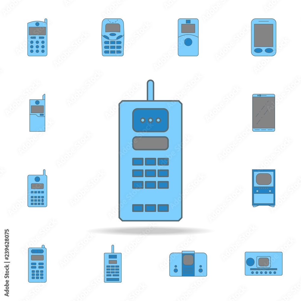 Poster the first mobile phone color outline icon. one of the collection icons for websites, web design