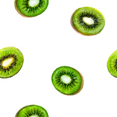 Fototapeta premium Kiwi exotic fruit seamless pattern. Watercolor illustration