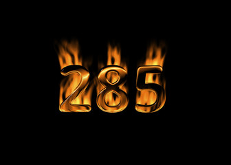 3D number 285 with flames black background