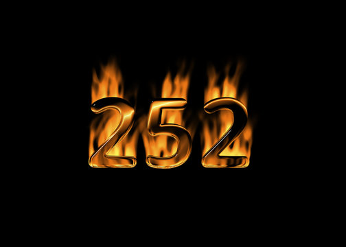 3D number 252 with flames black background