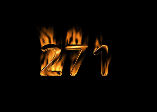 3D number 271 with flames black background
