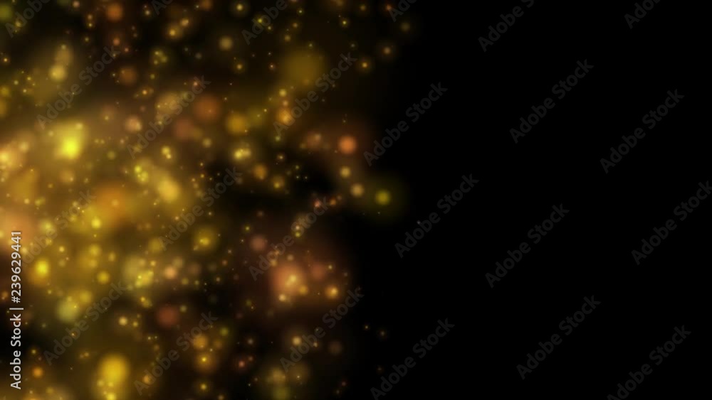 Poster gold particles horizontal movement background animation half screen with blank copy space at the sid