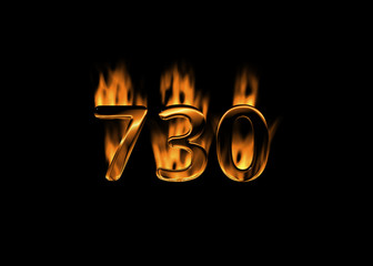 3D number 730 with flames black background