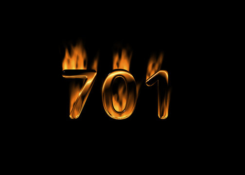 3D number 701 with flames black background