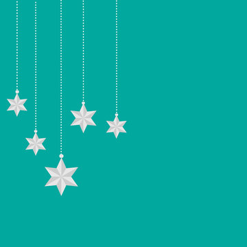 Green Vector Background With Hanging Star Ornaments