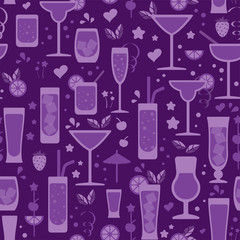 Seamless pattern with different cocktails. Flat style vector illustration. Suitable for wallpaper, wrapping, textile or bar menu design