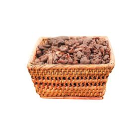 Laccifer lacca kerr,rasin,stick lac (aphids) in basket isolated on white background