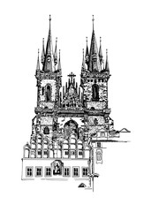 Fototapeta premium sketch drawing of Church Our Lady before Tyn in Prague