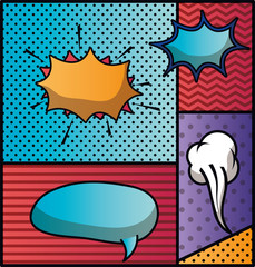 set of speech bubbles and expressions pop art background