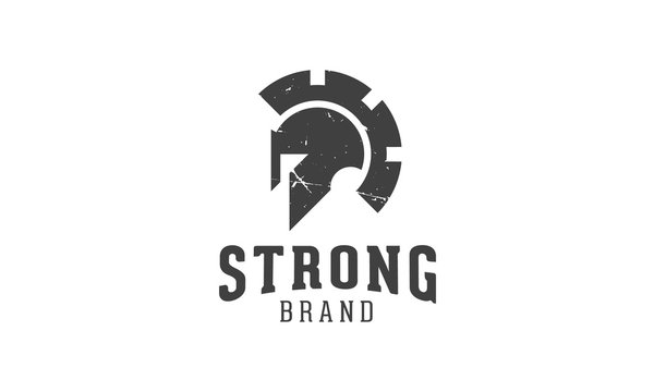A vector spartan logo that represents a combination of spartan helmet and gear. 