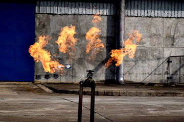 Gas pipeline leaks at the joints with the valve. Spark and Fire on the gas pipeline. An explosion at the gas pipeline.