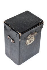 Old leather suitcase on a white background