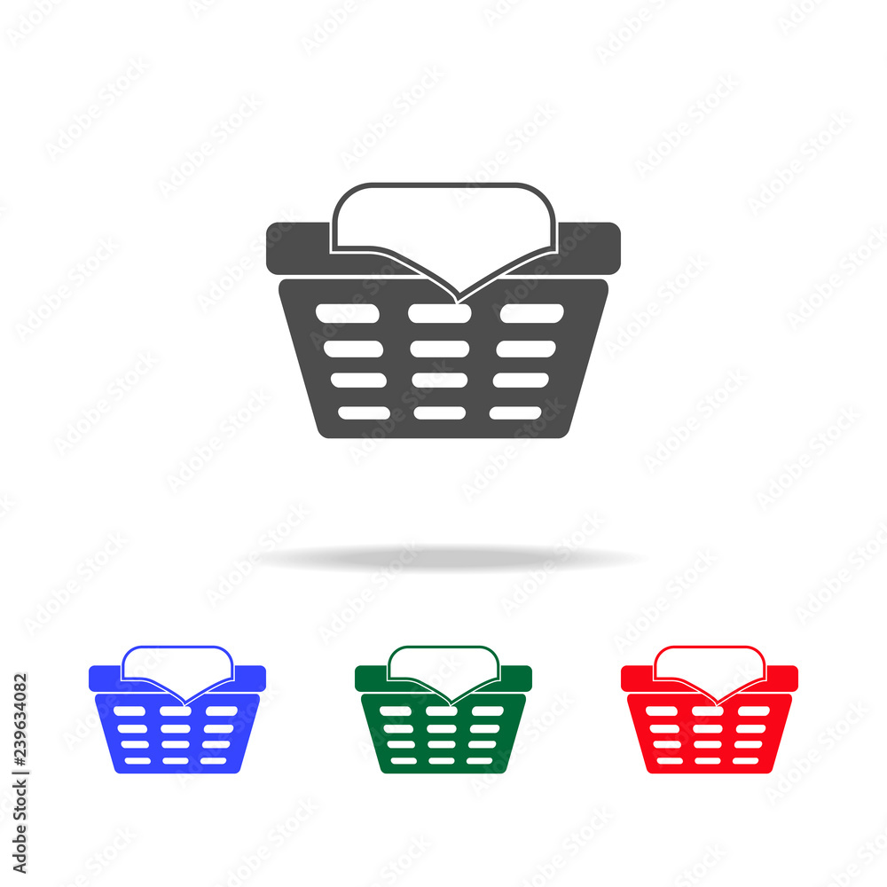 Poster sign of a basket with linen icon. elements of washing in multi colored icons. premium quality graphi
