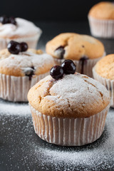 Berry muffin on a black background