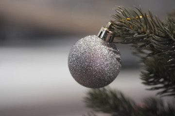 Christmas tree decorated with silver balls