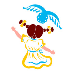 Girl playing flight and flying bird over her