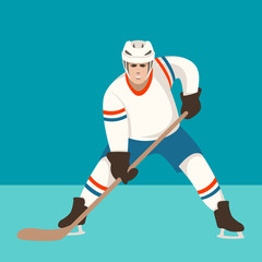 hockey player ,vector illustration , flat style ,front 