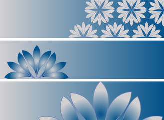 banners set with floral pattern in blue shades