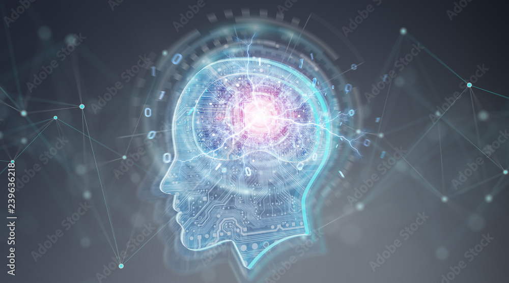 Poster artificial intelligence digital brain background 3d rendering